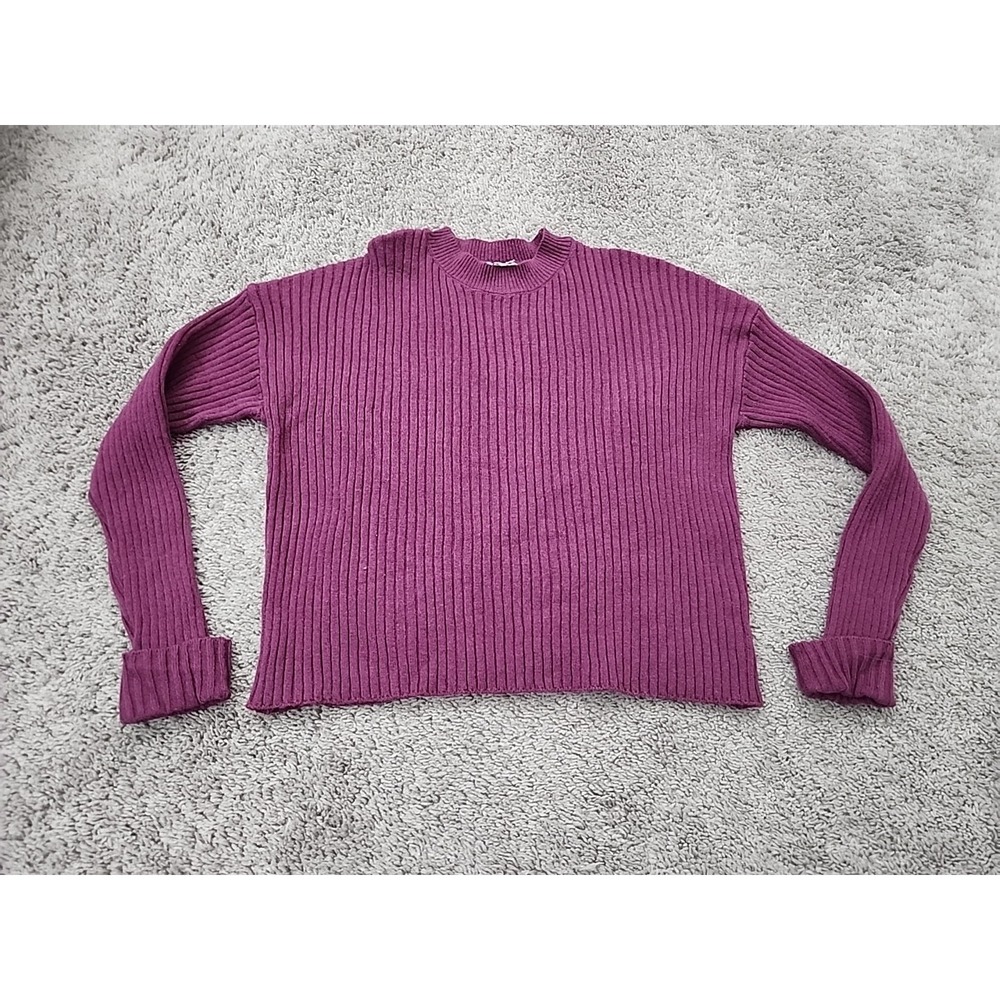 Sincerely Jules Ribbed Sweater Womens L Purple Crew Neck Drop Shoulder Cozy